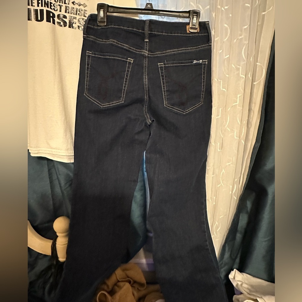 Seven7 Dark Blue Dark Wash Flare Women's Jeans - Picture 3 of 6